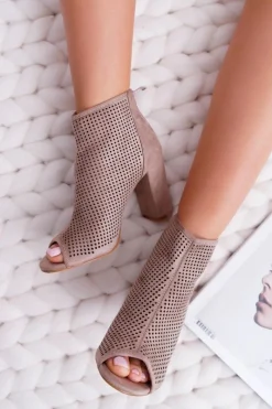 New Boto Botki Damskie Na Słupku Zamszowe Khaki Jessin