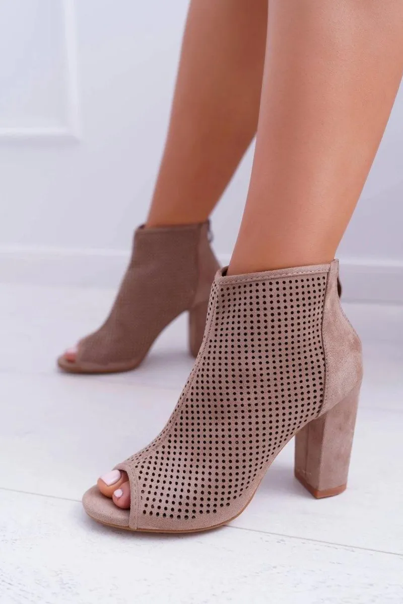 New Boto Botki Damskie Na Słupku Zamszowe Khaki Jessin