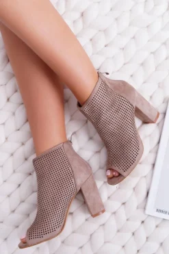 New Boto Botki Damskie Na Słupku Zamszowe Khaki Jessin