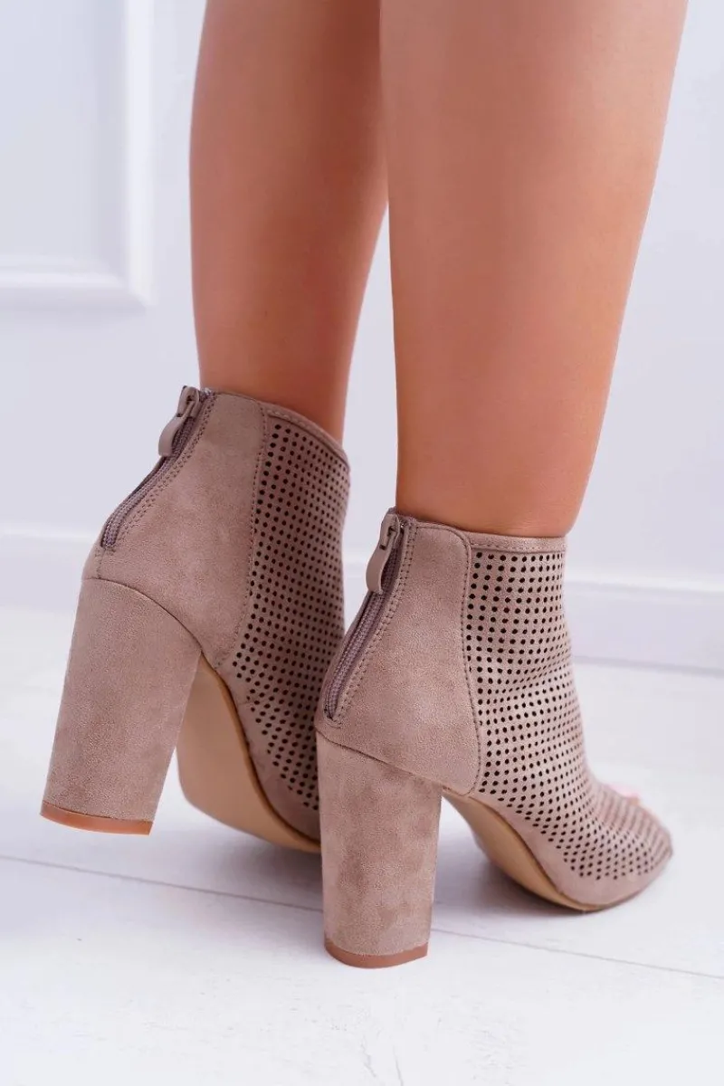 New Boto Botki Damskie Na Słupku Zamszowe Khaki Jessin