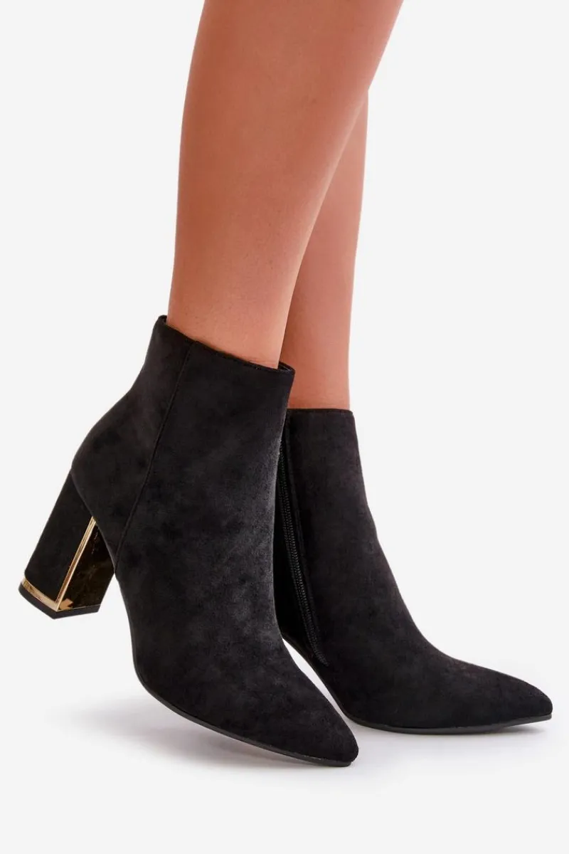 Best Botki Damskie Na Słupku Zapinane Na Zamek Ocieplane Eko Zamszowe Czarne Mevair Damskie Botki Na Słupku|Botki Na Obcasie