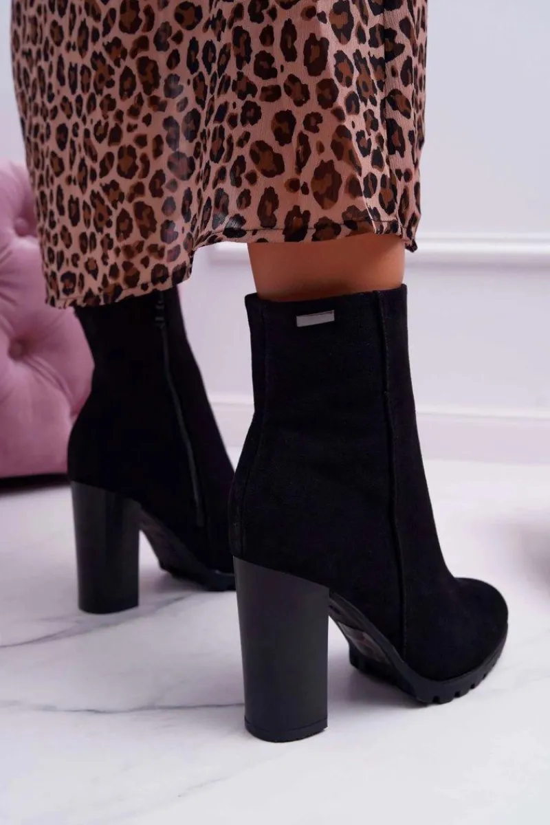 New Boto Botki Damskie na Słupku Zamszowe Czarne Cadillac