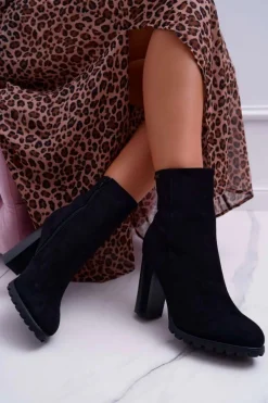 New Boto Botki Damskie na Słupku Zamszowe Czarne Cadillac