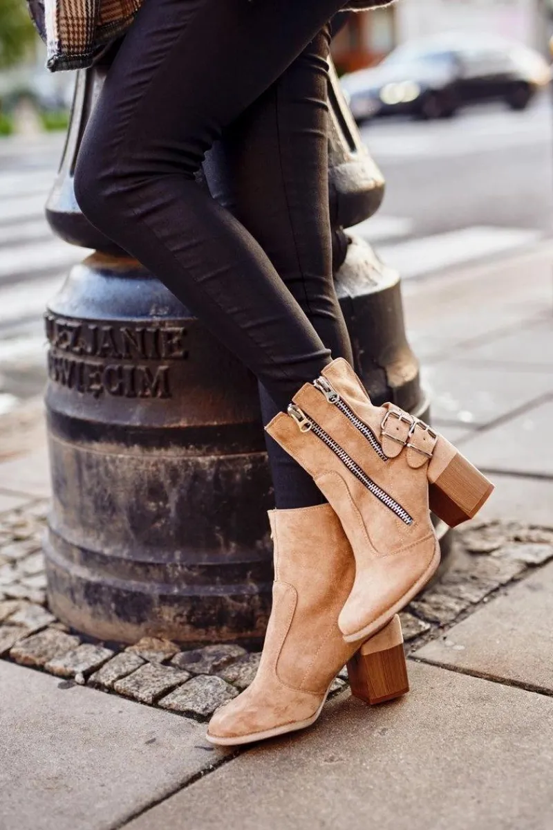 Botki Na Słupku|Brązowe I Beżowe Botki>Boto Botki Damskie Na Słupku Zamszowe Beżowe Anabelle