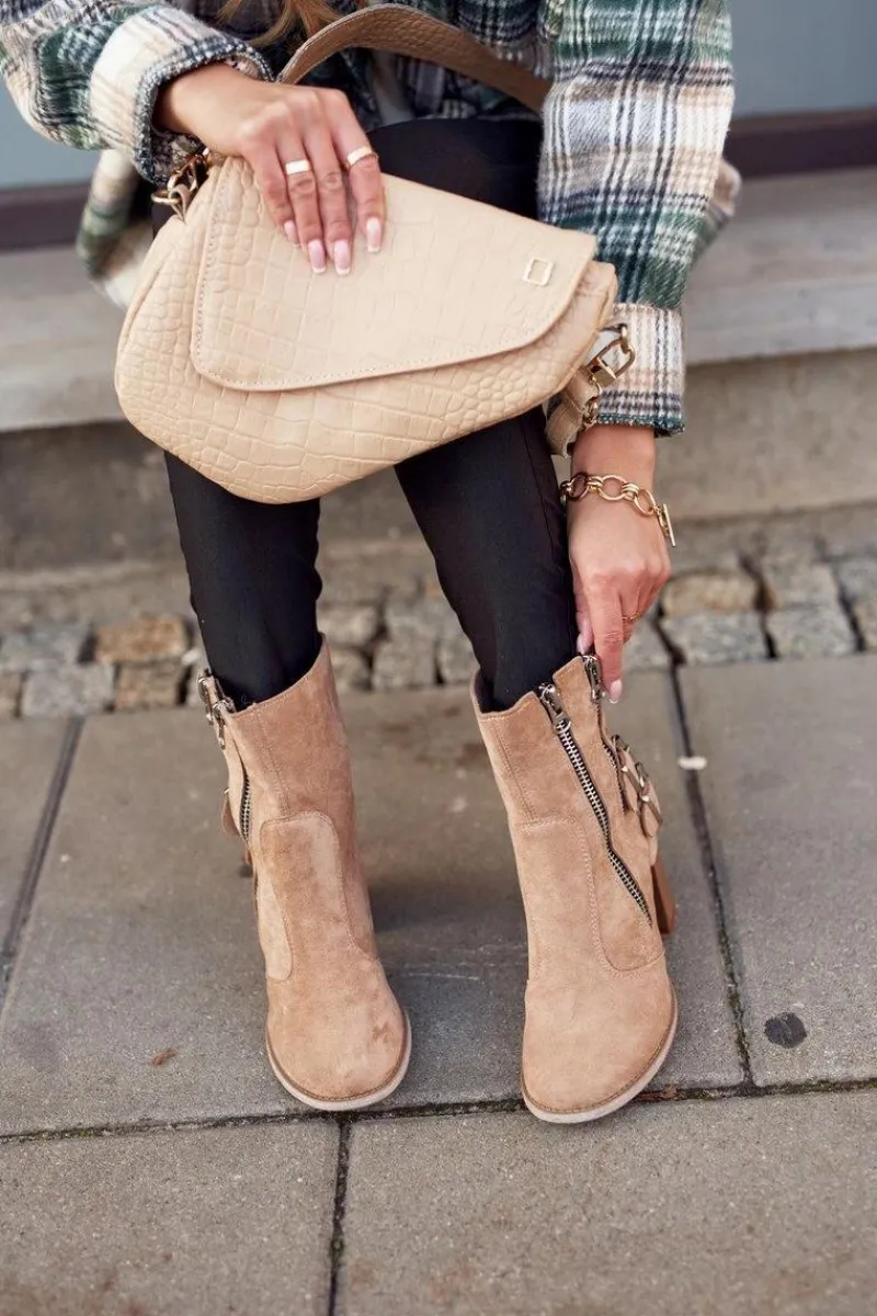 Botki Na Słupku|Brązowe I Beżowe Botki>Boto Botki Damskie Na Słupku Zamszowe Beżowe Anabelle