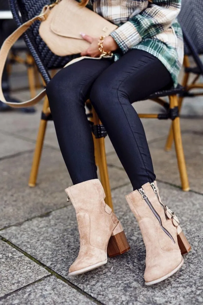 Botki Na Słupku|Brązowe I Beżowe Botki>Boto Botki Damskie Na Słupku Zamszowe Beżowe Anabelle