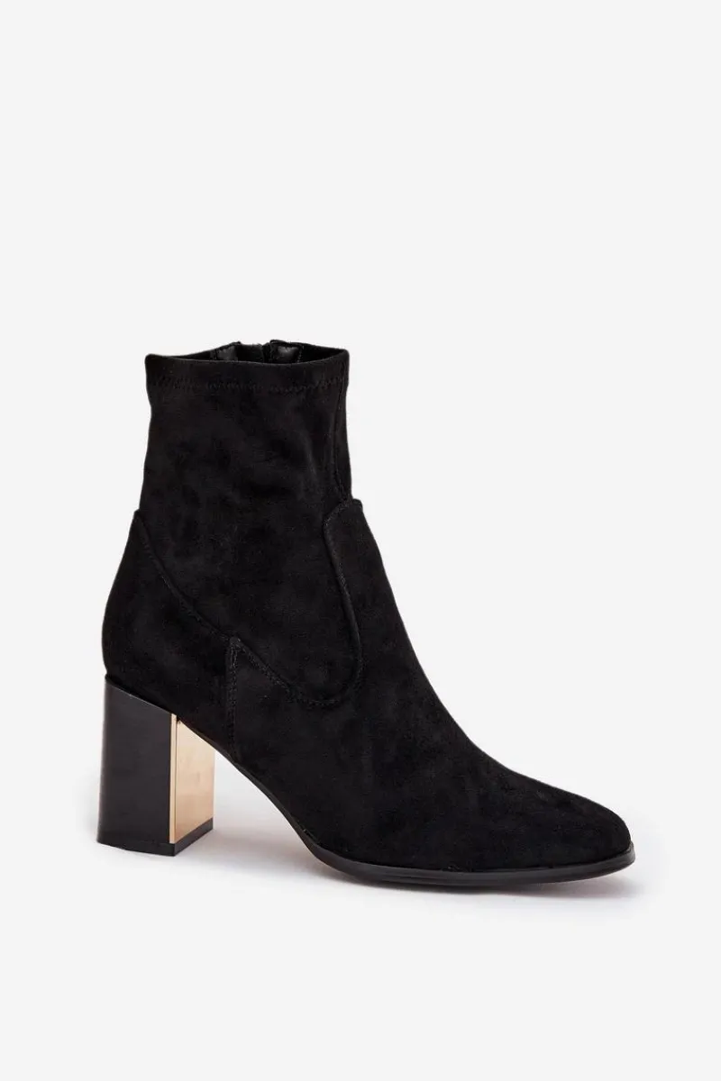 New Boto Botki Damskie Na Słupku Ze Złotym Elementem Ocieplane Czarne Amelisse