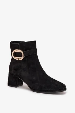 Discount Botki Damskie Na Słupku Ze Złotą Klamrą Czarne Calissa Damskie Botki Na Słupku|Botki Zimowe Damskie