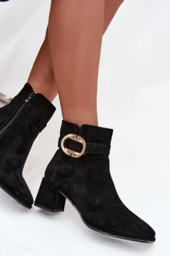 Discount Botki Damskie Na Słupku Ze Złotą Klamrą Czarne Calissa Damskie Botki Na Słupku|Botki Zimowe Damskie