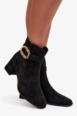 Discount Botki Damskie Na Słupku Ze Złotą Klamrą Czarne Calissa Damskie Botki Na Słupku|Botki Zimowe Damskie
