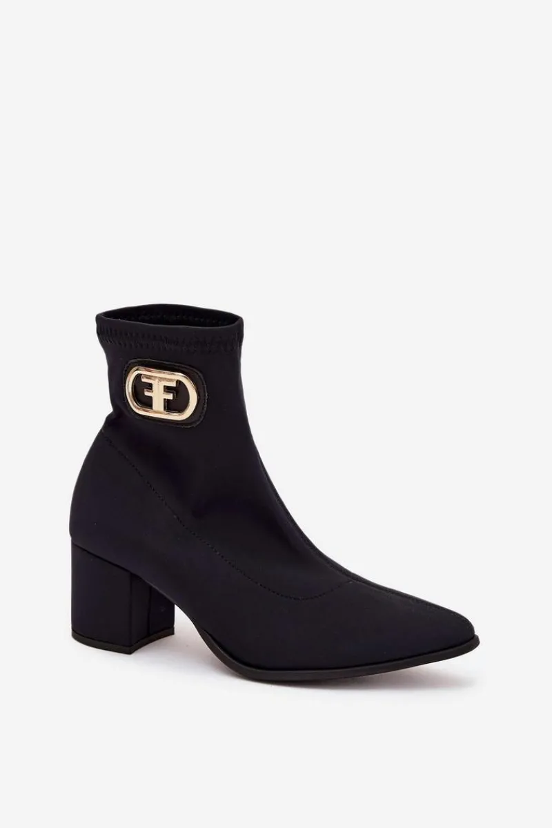 Botki Na Słupku|Brązowe I Beżowe Botki>Zazoo Botki Damskie Na Słupku Ze Złotym Detalem 3128 Czarne Czarny