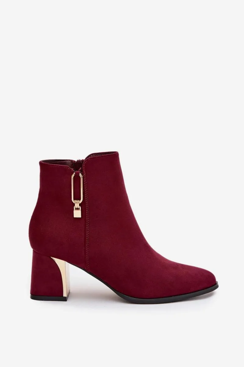 Botki Ocieplane|Botki Na Słupku>Boto Botki Damskie Na Słupku Ze Złotymi Detalami Bordowe Kalivra
