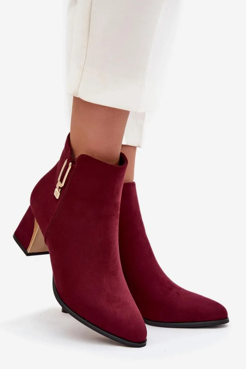 Botki Ocieplane|Botki Na Słupku>Boto Botki Damskie Na Słupku Ze Złotymi Detalami Bordowe Kalivra