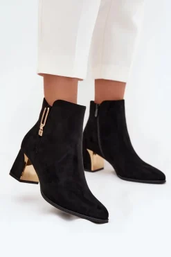 Sale Boto Botki Damskie Na Słupku Ze Złotymi Detalami Czarne Kalivra Czarny