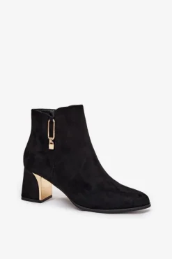 Sale Boto Botki Damskie Na Słupku Ze Złotymi Detalami Czarne Kalivra Czarny