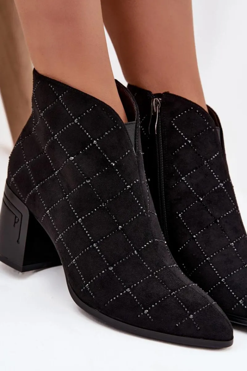 Botki Ocieplane|Botki Na Słupku>D&A Botki Damskie Na Słupku Ze Zdobieniem MR52-133 Czarne