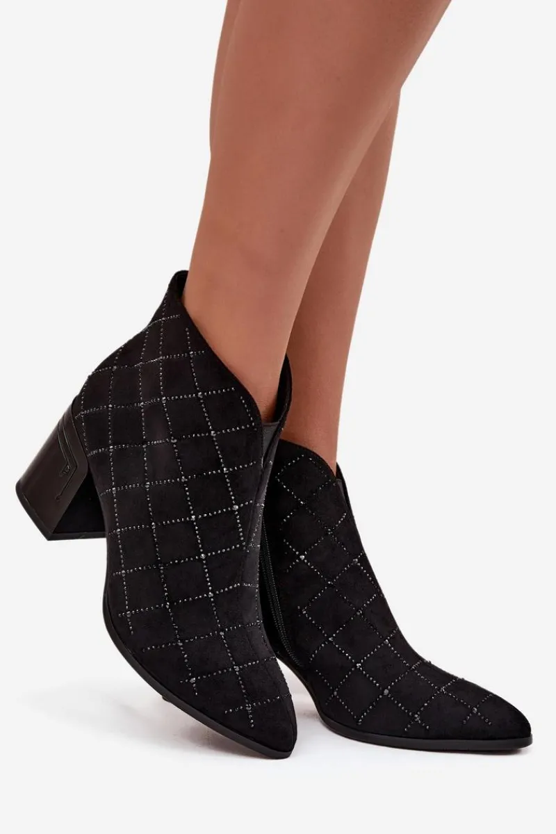Botki Ocieplane|Botki Na Słupku>D&A Botki Damskie Na Słupku Ze Zdobieniem MR52-133 Czarne