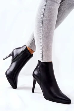 New Botki Damskie Na Szpilce Sergio Leone BT501 Damskie Czarne Botki|Botki Zimowe Damskie