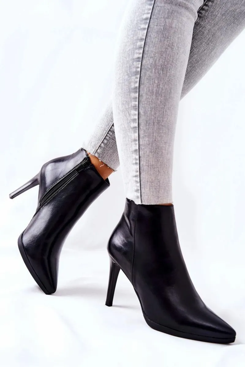 New Botki Damskie Na Szpilce Sergio Leone BT501 Damskie Czarne Botki|Botki Zimowe Damskie