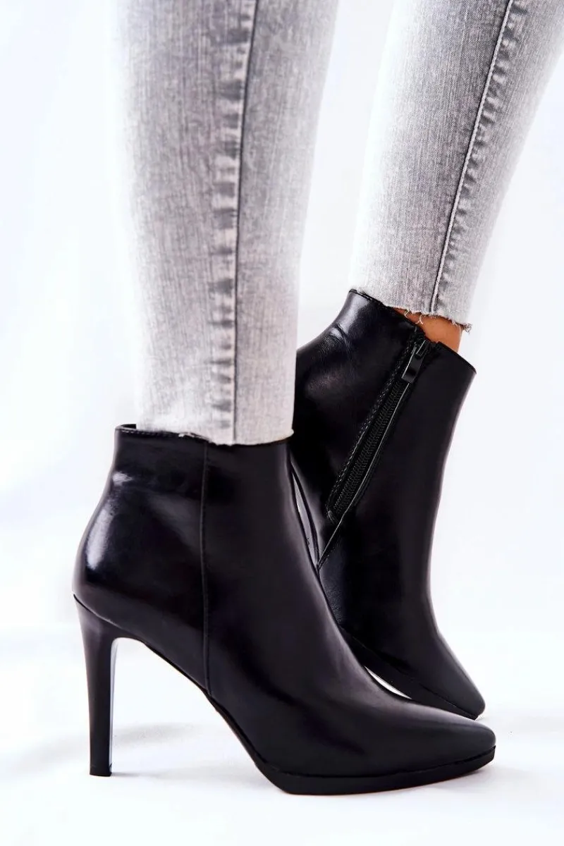 New Botki Damskie Na Szpilce Sergio Leone BT501 Damskie Czarne Botki|Botki Zimowe Damskie