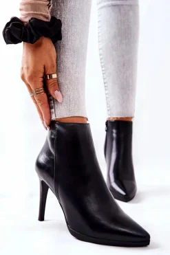 New Botki Damskie Na Szpilce Sergio Leone BT501 Damskie Czarne Botki|Botki Zimowe Damskie