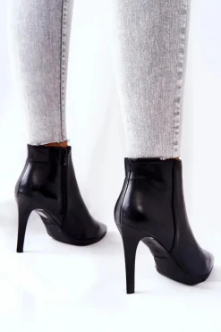 New Botki Damskie Na Szpilce Sergio Leone BT501 Damskie Czarne Botki|Botki Zimowe Damskie