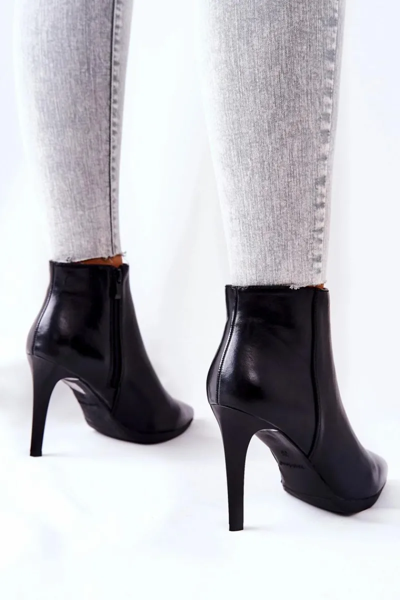 New Botki Damskie Na Szpilce Sergio Leone BT501 Damskie Czarne Botki|Botki Zimowe Damskie