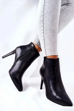 New Botki Damskie Na Szpilce Sergio Leone BT501 Damskie Czarne Botki|Botki Zimowe Damskie