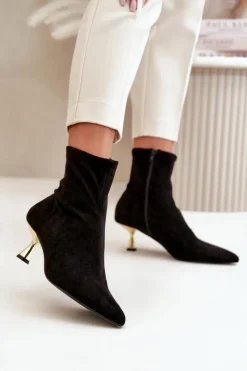 Botki Na Obcasie|Botki Zamszowe>Boto Botki Damskie Na Szpilce Eko Zamszowe Z Noskami W Szpic Czarne Irithare