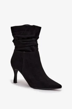 Sale Botki Damskie Na Szpilce Z Marszczoną Cholewką Eko Zamszowe Zamek Czarne Ulisse Damskie Botki Na Obcasie