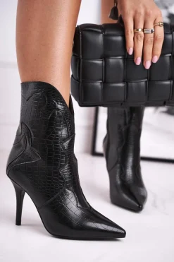 Botki Damskie Na Szpilce Kowbojki Czarne Estella Damskie Czarne Botki|Botki Zimowe Damskie