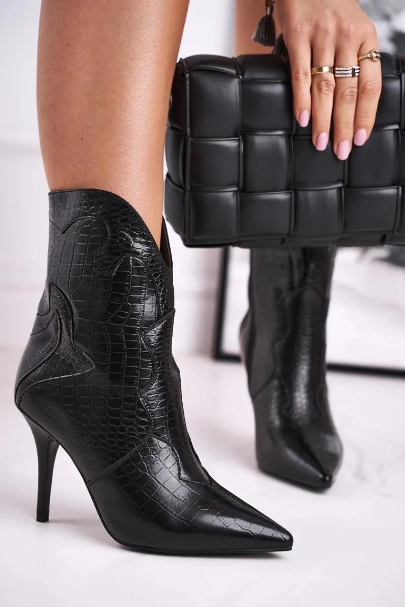 Botki Damskie Na Szpilce Kowbojki Czarne Estella Damskie Czarne Botki|Botki Zimowe Damskie