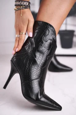 Botki Damskie Na Szpilce Kowbojki Czarne Estella Damskie Czarne Botki|Botki Zimowe Damskie