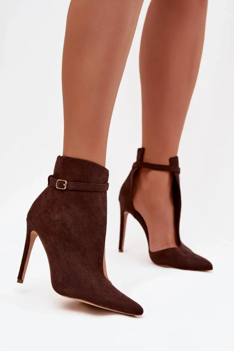 Online Boto Botki Damskie Na Szpilce Z Eko Zamszu Czekoladowe Amalundi Brązowy