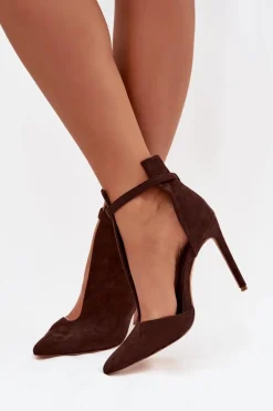 Online Boto Botki Damskie Na Szpilce Z Eko Zamszu Czekoladowe Amalundi Brązowy