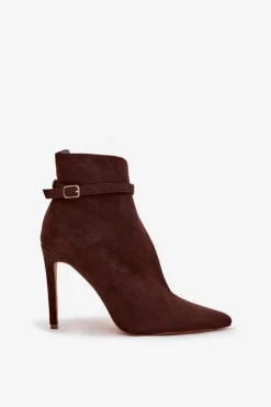 Online Boto Botki Damskie Na Szpilce Z Eko Zamszu Czekoladowe Amalundi Brązowy