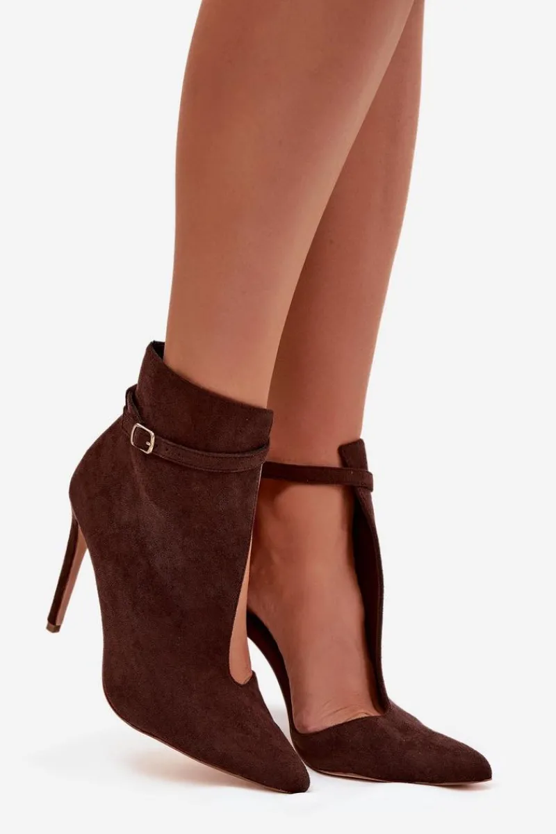 Online Boto Botki Damskie Na Szpilce Z Eko Zamszu Czekoladowe Amalundi Brązowy