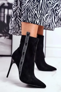 GOE Botki Damskie Na Szpilce Zamszowe Czarne GG2N3005