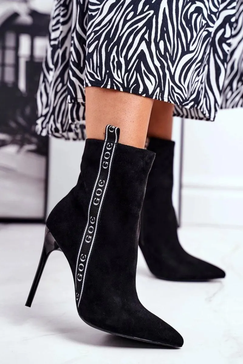 GOE Botki Damskie Na Szpilce Zamszowe Czarne GG2N3005