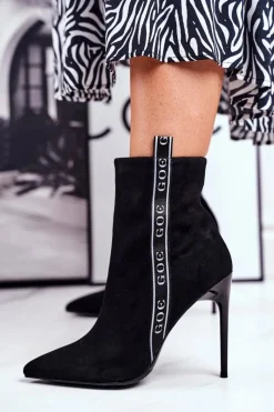 GOE Botki Damskie Na Szpilce Zamszowe Czarne GG2N3005