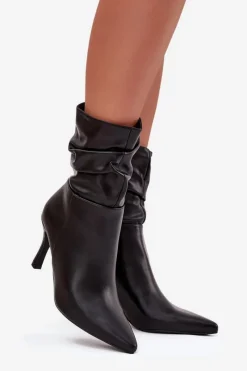 Discount Boto Botki Damskie Na Szpilce Z Marszczoną Cholewką Zamek Czarne Ulisse