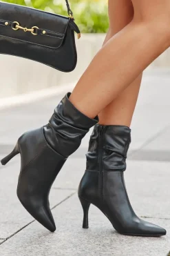 Discount Boto Botki Damskie Na Szpilce Z Marszczoną Cholewką Zamek Czarne Ulisse