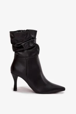 Discount Boto Botki Damskie Na Szpilce Z Marszczoną Cholewką Zamek Czarne Ulisse