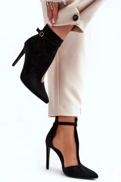 New Botki Damskie Na Szpilce Z Eko Zamszu Czarne Amalundi Damskie Botki Na Obcasie|Botki Zamszowe