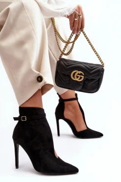 New Botki Damskie Na Szpilce Z Eko Zamszu Czarne Amalundi Damskie Botki Na Obcasie|Botki Zamszowe