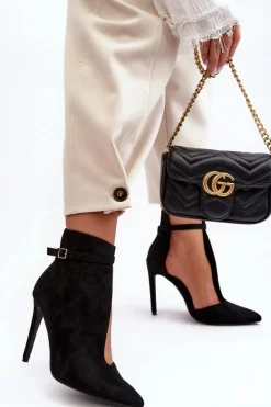 New Botki Damskie Na Szpilce Z Eko Zamszu Czarne Amalundi Damskie Botki Na Obcasie|Botki Zamszowe