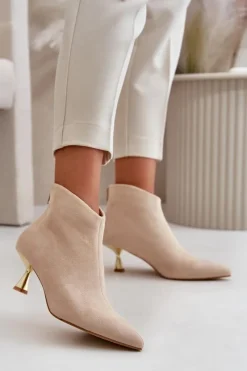 Hot Boto Botki Damskie Na Szpilce Eko Zamszowe Beżowe Terlena