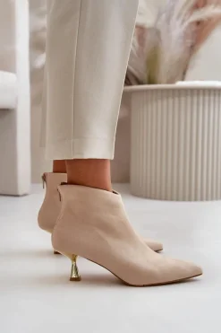 Hot Boto Botki Damskie Na Szpilce Eko Zamszowe Beżowe Terlena