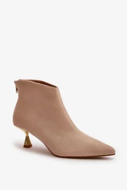 Hot Boto Botki Damskie Na Szpilce Eko Zamszowe Beżowe Terlena