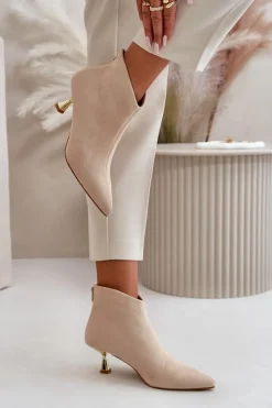 Hot Boto Botki Damskie Na Szpilce Eko Zamszowe Beżowe Terlena